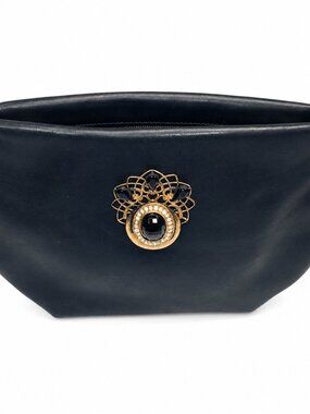 Il Punto Rossa Vintage Black Leather Handbag with Ornate Gold & Onyx Detail